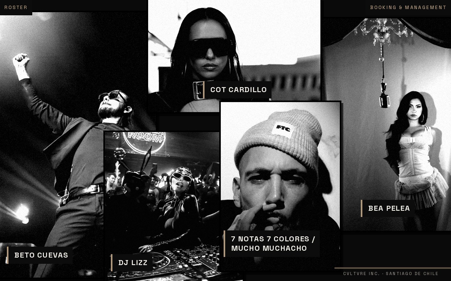 Roster CVLTVRE: Beto Cuevas, DJ Lizz, 7 Notas 7 Colores / Mucho Muchacho, Cot Cardillo y Bea Pelea